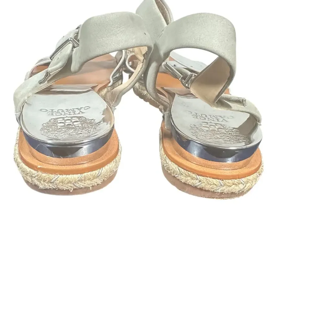 Vince Camuto Women's Silver Espadrille Sandals 6.5M Strappy Ankle Wrap leather - Picture 7 of 12